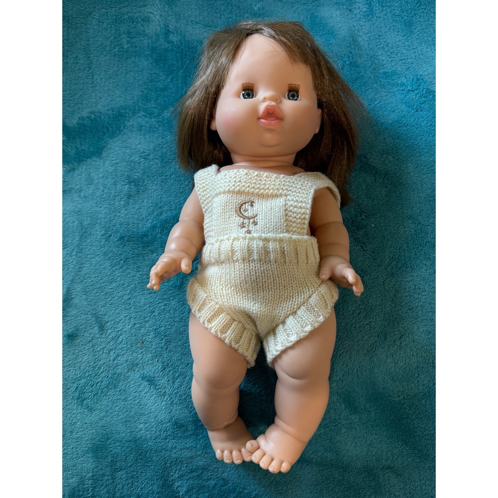 Minikane Gordis 13 Inch Baby Doll Brown‎ Hair Blue Eyes Cream Knit Romper Spain